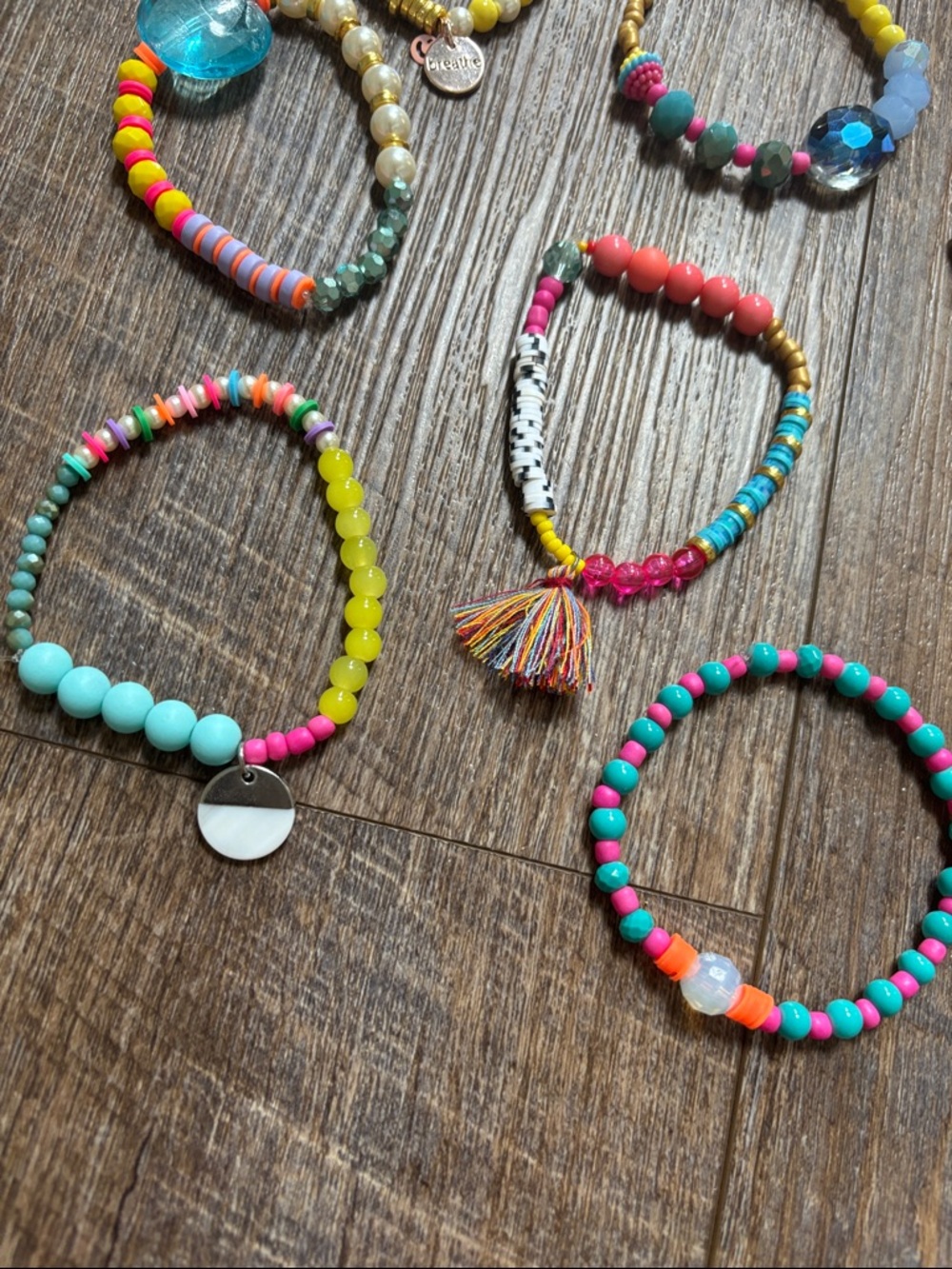Fun and Flirty Colorful Beaded Stack Bracelet Set of Ten with Tassels - Picture 7 of 9
